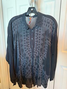 Johnny Was Black Embroidered Button-Front Shirt Jacket